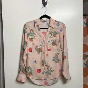 🔴 Express Women’s Slim Fit Portofino Blouse Size S 🌸 Pink Floral